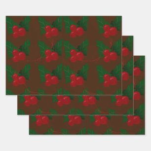 Christmas holly & berries wrapping paper