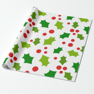 Christmas holly berries wrapping paper