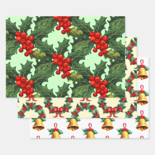 Christmas Holly Berries Wrapping Paper Sheet