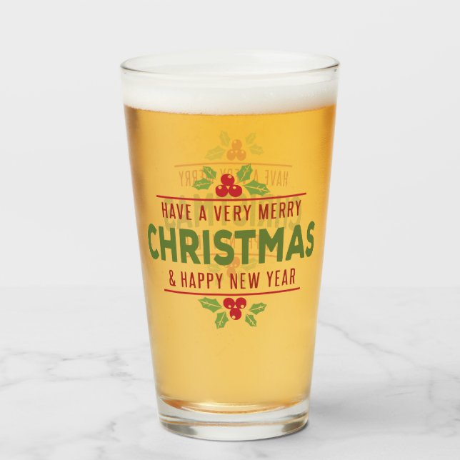 Christmas Holly Berry Beer Glass (Front Filled)