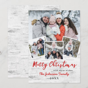 Christmas Holly Berry Birch Bark 4 PHOTO Greeting Holiday Card
