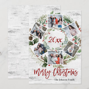 Christmas Holly Berry Birch Bark 6 PHOTO Greeting Holiday Card