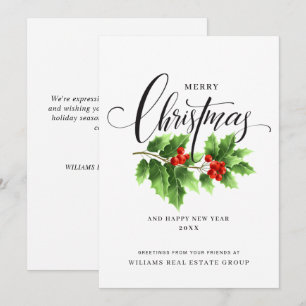Christmas Holly Berry Branch Corporate Greeting Holiday Card