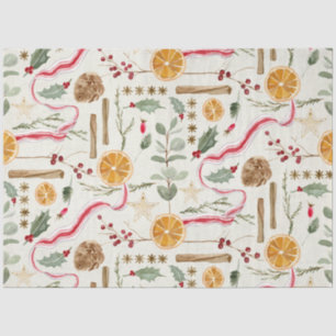 Christmas Holly Berry Cinnamon Orange Decoupage Tissue Paper