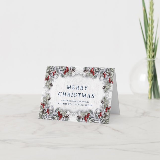 Christmas Holly Berry Corporate Rustic Greeting Holiday Card (Front)