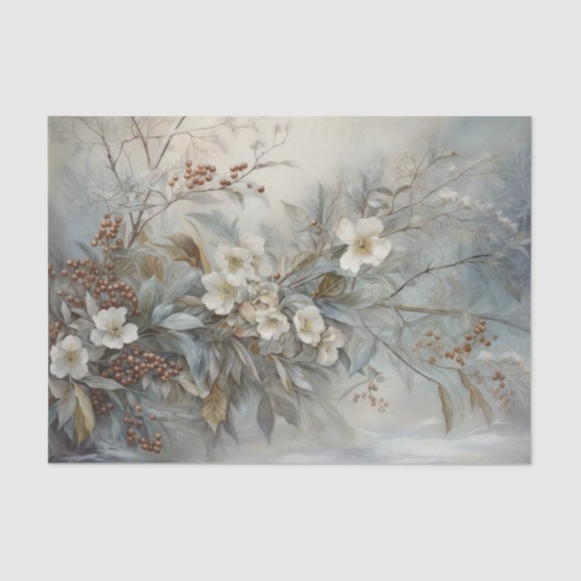 Christmas Holly Berry Flowers in Winter Decoupage Tissue Paper (Front)