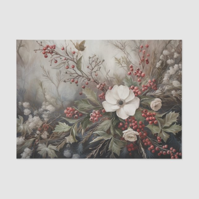 Christmas Holly Berry Flowers in Winter Decoupage Tissue Paper (Front)