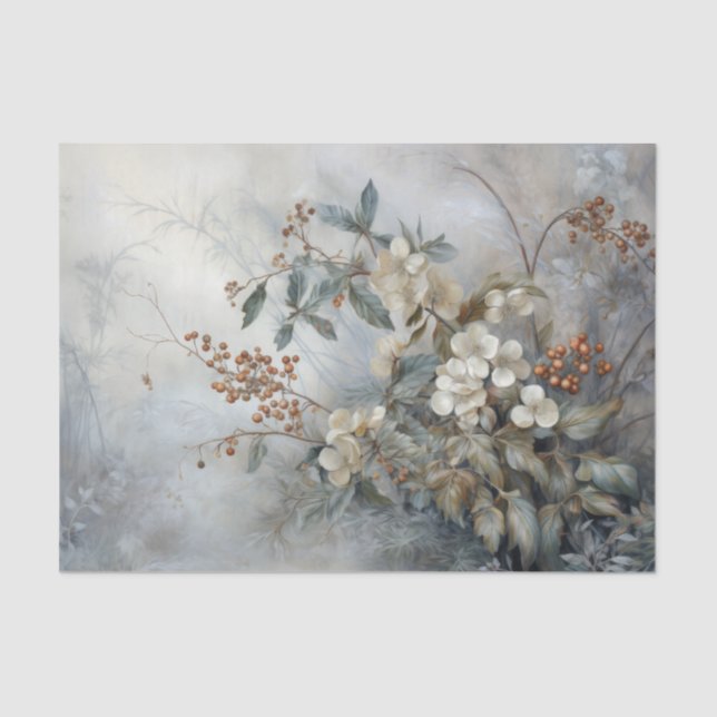 Christmas Holly Berry Flowers in Winter Decoupage Tissue Paper (Front)