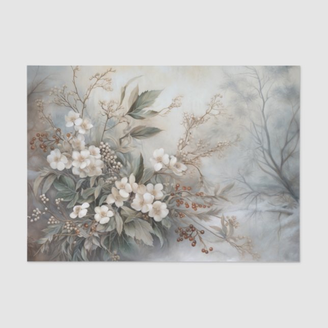 Christmas Holly Berry Flowers in Winter Decoupage Tissue Paper (Front)