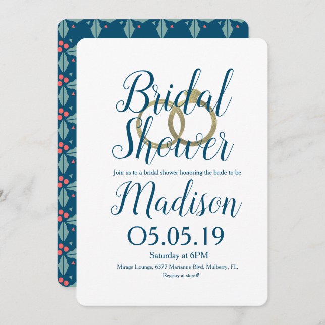 Christmas Holly Berry Foil Rings Bridal Shower Invitation (Front/Back)