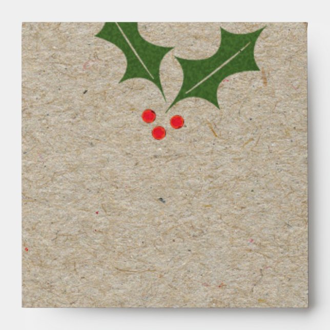 Christmas Holly Berry Holiday Kraft Brown Envelope (Front)