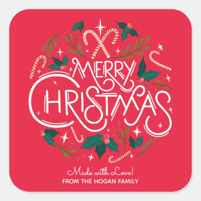 Christmas Holly Berry Homemade Food Holiday Baking Square Sticker (Front)