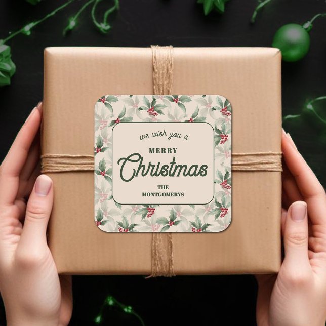 Christmas Holly Berry Homemade Food Holiday Baking Square Sticker (We Wish you a Merry Christmas holly and berries homemade food holiday baking round stickers)