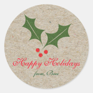 Christmas Holly Berry Kraft Paper Holiday Stickers