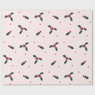 Christmas Holly Berry & Leaves Holiday Wrapping Paper