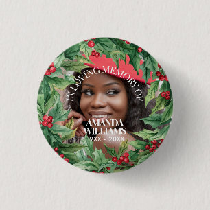 Christmas Holly Berry Personalized Photo Memorial 3 Cm Round Badge