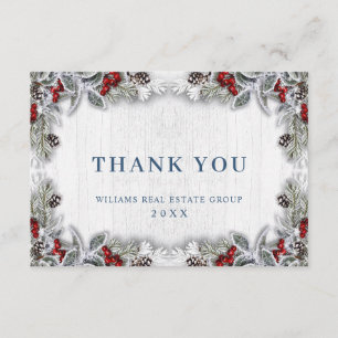 Christmas Holly Berry Rustic Corporate Holiday Thank You Card