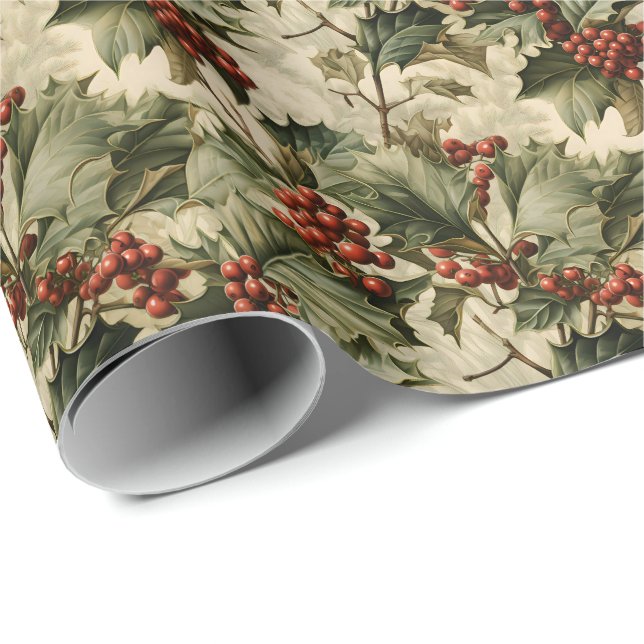 Christmas Holly Berry Wrapping Paper (Roll Corner)