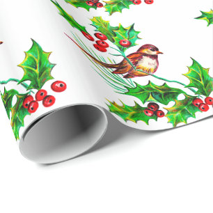Christmas Holly & Bird II Wrapping Paper