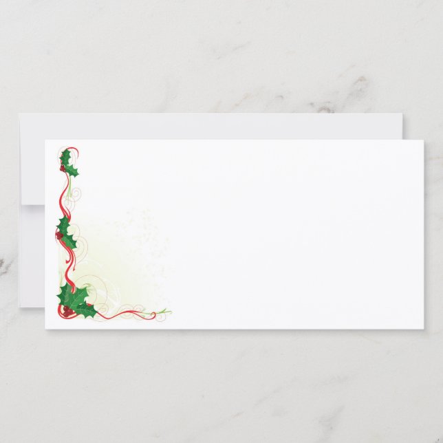 Christmas Holly Border Holiday Card (Front)