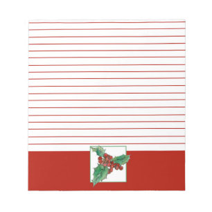 Christmas Holly Botanical Art Red Lined Notepad