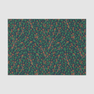 Christmas Holly Botanical Greenery Navy Tissue Paper