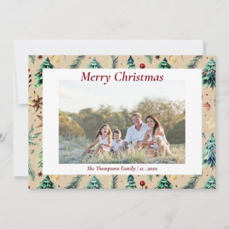 Christmas Holly Botanical Greenery Photo Dun Holiday Card