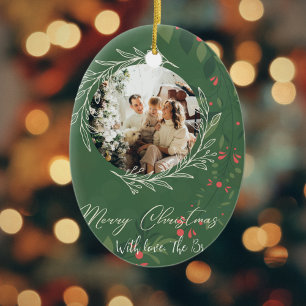 Christmas Holly Botanical Greenery Photo Navy  Ceramic Tree Decoration