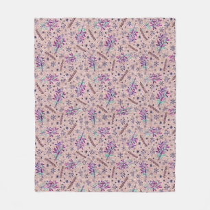 Christmas holly bouquet - Dusty Rose - Pink Fleece Blanket