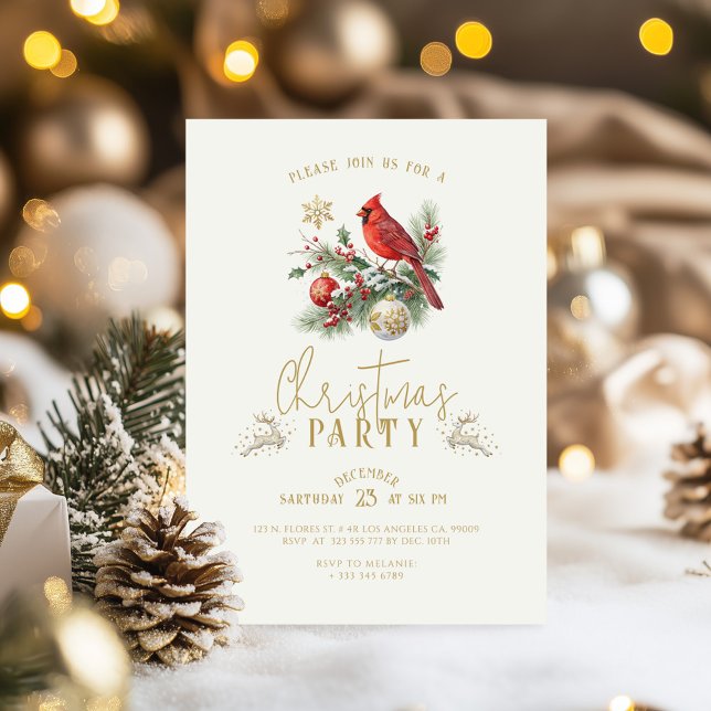 Christmas Holly Bouquet Red Cardinal Party Invite (Creator Uploaded)