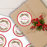 Christmas Holly Branch Classic Round Sticker<br><div class="desc">Beautiful round sticker to enhance cards,  gifts,  and so much more - easily updated by you with the current year!  Features lovely Christmas red-berried holly framing beautifully written Merry Christmas wording in the centre.</div>