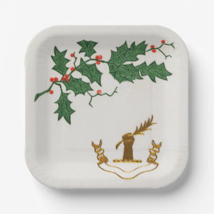 Christmas holly branch holiday paper plate