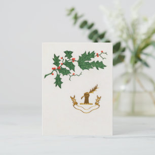 Christmas holly branch holiday postcard