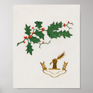 Christmas holly branch holiday  poster