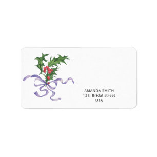 Christmas holly branch label