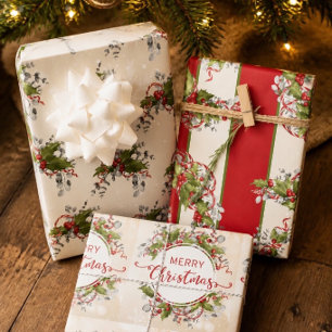 Christmas Holly Branch Wrapping Paper Sheet