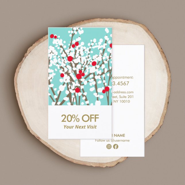 Christmas Holly Branches Discount Coupon Business  Business Card (Creator Uploaded)