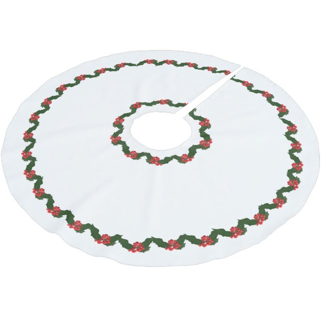 Christmas Holly Brushed Polyester Tree Skirt (Angled)