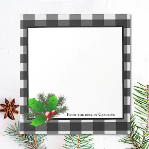 Christmas Holly Buffalo Plaid Personalised Notepad