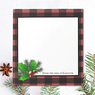 Christmas Holly Buffalo Plaid Personalised Notepad