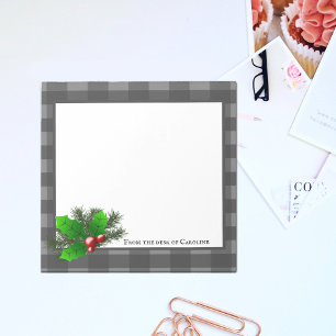 Christmas Holly Buffalo Plaid Personalised Notepad