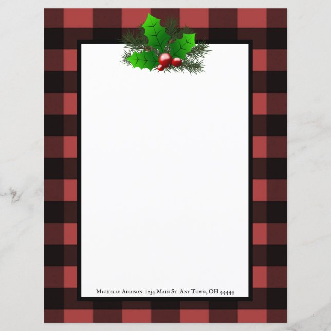 Christmas Holly Buffalo Plaid Personalised Paper (Front)