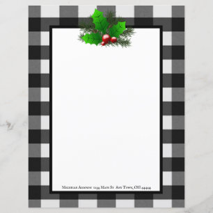 Christmas Holly Buffalo Plaid Personalised Paper
