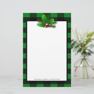 Christmas Holly Buffalo Plaid Personalised Paper