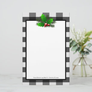 Christmas Holly Buffalo Plaid Personalised Paper