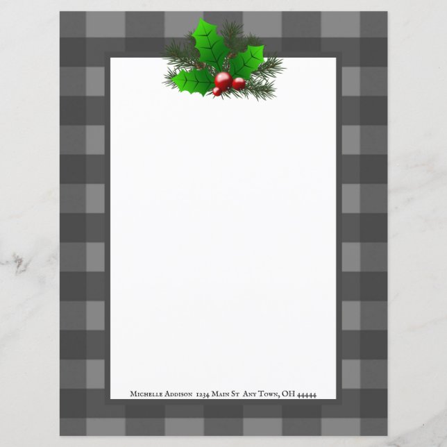 Christmas Holly Buffalo Plaid Personalised Paper (Front)