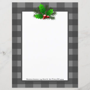 Christmas Holly Buffalo Plaid Personalised Paper