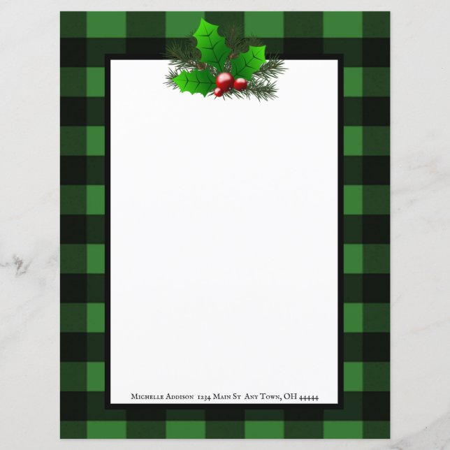 Christmas Holly Buffalo Plaid Personalised Paper (Front)