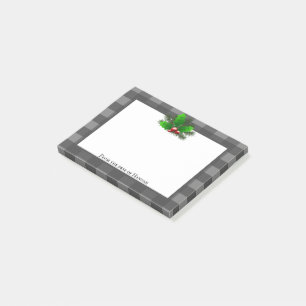 Christmas Holly Buffalo Plaid Personalised Post-it Notes