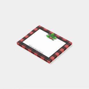 Christmas Holly Buffalo Plaid Personalised Post-it Notes